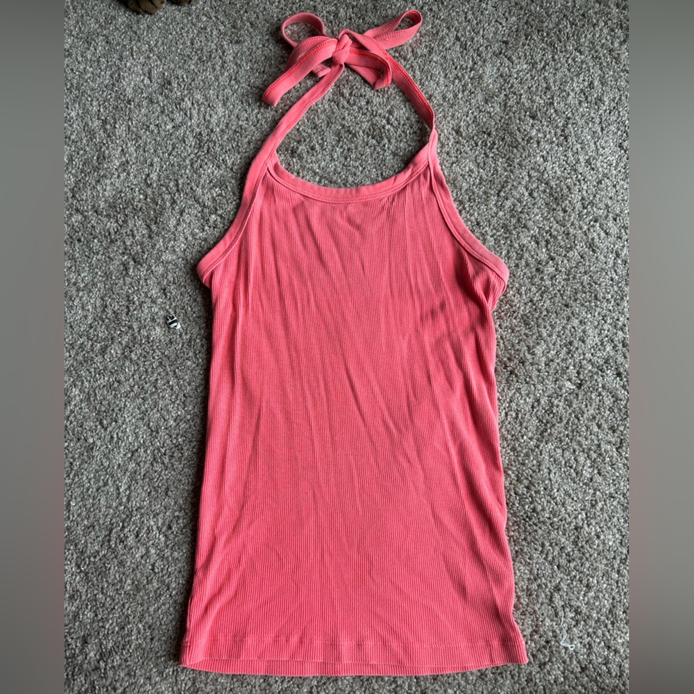 Pink tie halter tank